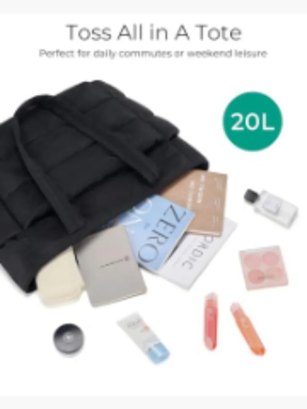 Lightweight Puffer Tote Bag, Quilted Work Tote, 15.6 Laptop